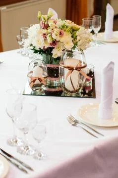 Table setting for wedding dinner. Stock Photos