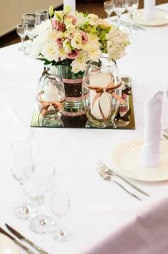 Table setting for wedding dinner. Stock Photos