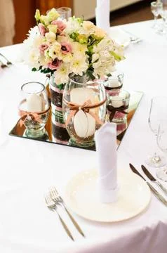 Table setting for wedding dinner. Foto stock