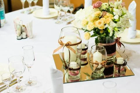 Table setting for wedding dinner. Stock Photos