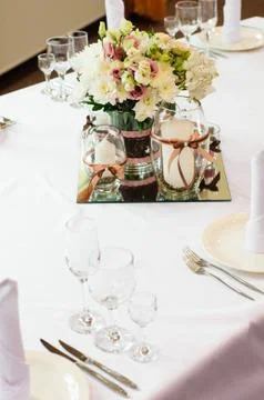 Table setting for wedding dinner. Stock Photos
