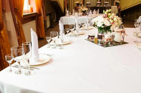 Table setting for wedding dinner. Stock Photos
