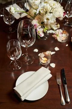 Table setting for a wedding dinner. view from above Foto stock