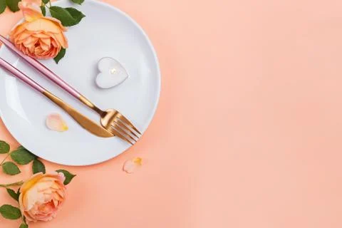 Table setting for the wedding or Valentine's Day. Stock Photos