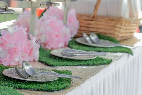 Table setting at a wedding reception. Selective Focus. Stock Photos