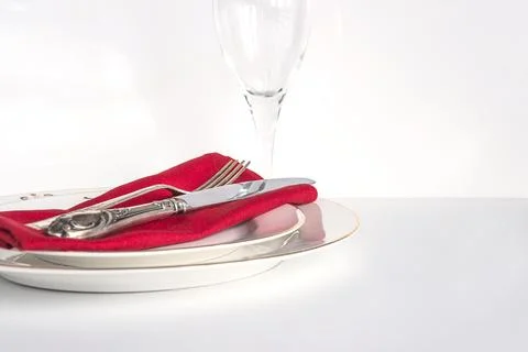 Table setting on white background Stock Photos