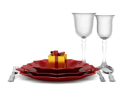 Table setting with wine glasses isolated on white background Stock Illustration
