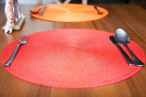 Table setting on wooden table Stock Photos