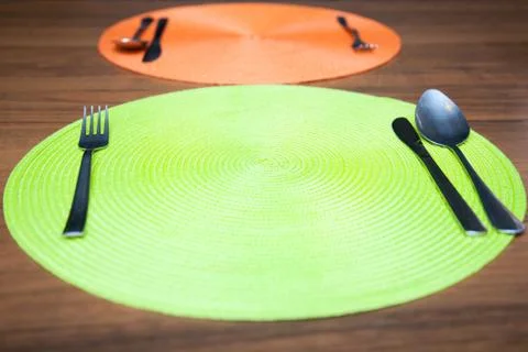 Table setting on wooden table Stock Photos