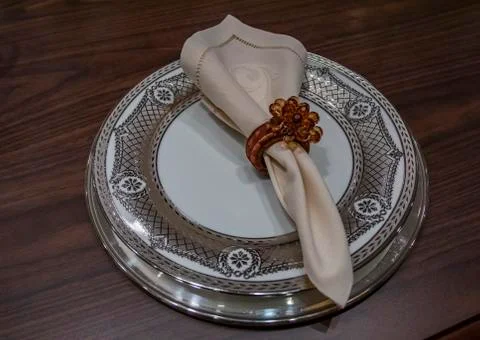 Table setting on wooden table Stock Photos