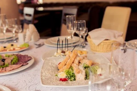 Table setting,festive event and table setting,dishes and snacks when setting  스톡 사진