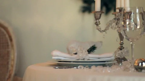 Table setting,restaurant serving,restaurant interior,empty glasses. Video stock 88783809