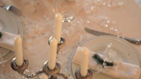 Table setting,restaurant serving,restaurant interior,empty glasses. Video stock 88783913