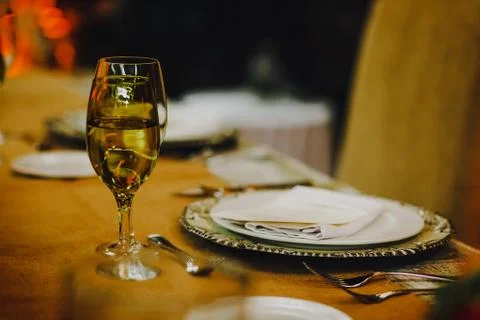 Table setup, wedding guest table, reception layout rustic and vintage Stock Photos