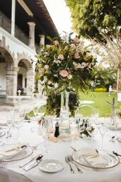 Table setup, wedding guest table, reception layout Stock Photos