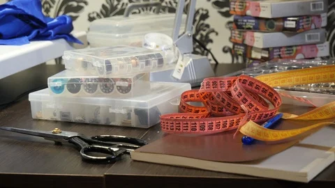Table with sewing accessories Stock Footage 119173261