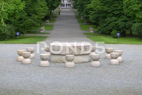 The Table Of Silence Is Made From Limestone Originally The Twelve Chairs Were Stock Photos