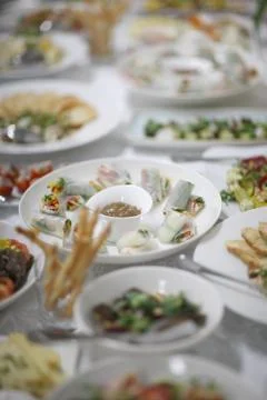 Table with snacks for a buffet table. Stock Photos