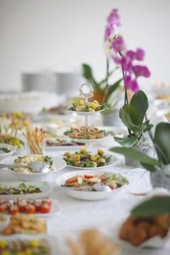 Table with snacks for a buffet table. Stock Photos