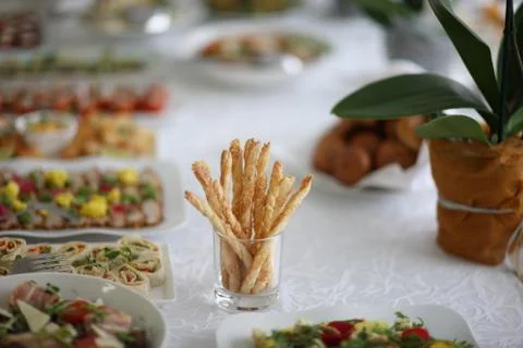 Table with snacks for a buffet table. Stock Photos