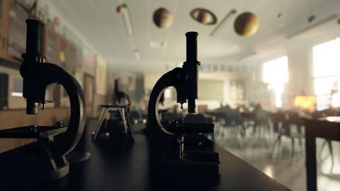 A table with some microscopes on it Stock Illustration