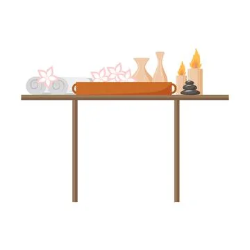 Table with spa products semi flat color vector object Illustrazione stock