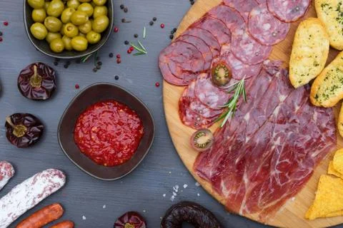 Table with spanish tapas Stock Photos