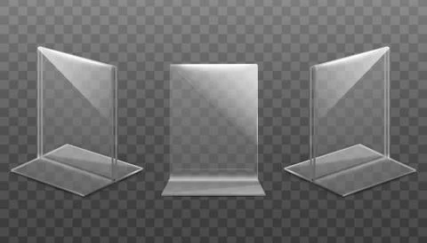 Table stand for menu or card holder realistic vector mockup set isolated. Illustrazione stock