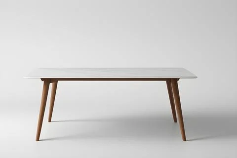 The table stands in the middle of a white room on a light white background. Stock Illustration