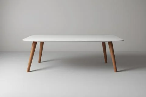 The table stands in the middle of a white room on a light white background. Illustrazione stock