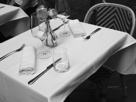 Table on the street,glasses on table Stock Photos