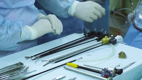 A table of surgical nurse during an operation Stock Footage 88637359