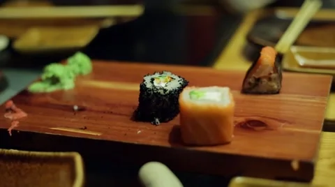 A table at sushi bar Stock Footage 46447363