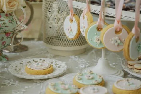 Table of sweets for wedding party Stock Photos
