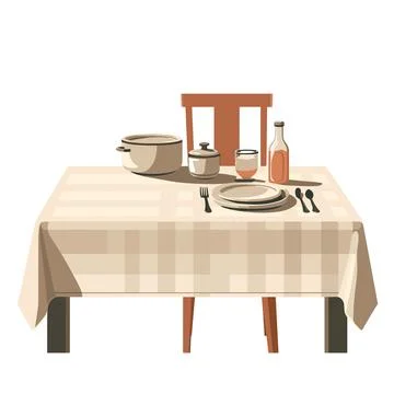 Table with tablecloth and utensils. Vector illustration in cartoon style. Stock Illustration