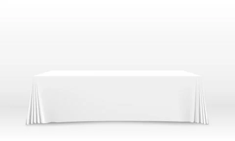 Table with tablecloth art banner, white background. Illustrazione stock