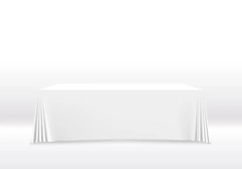 Table with tablecloth art banner, white background. Illustrazione stock