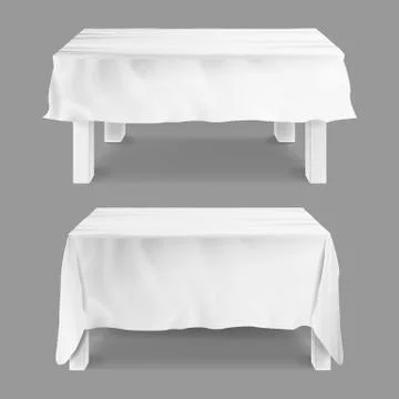 Table With Tablecloth Set Vector. Empty Rectangular Tables With White Tablecloth Stock Illustration