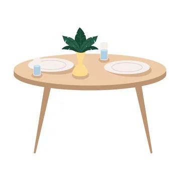 Table with tableware and plant Illustrazione stock