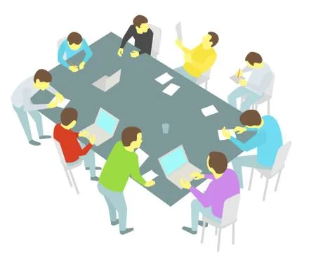 Table talks. nine persons set. Group of business people team meeting conference Stock Illustration