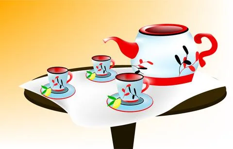 Table with tea. Stock Illustration