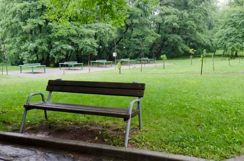 Table Tennis complex with lighting and many tables on a rainy day Stock Photos