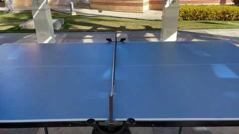 Table tennis game, close up. Feceless people plays ping pong outdoors. Stock Footage 169969054