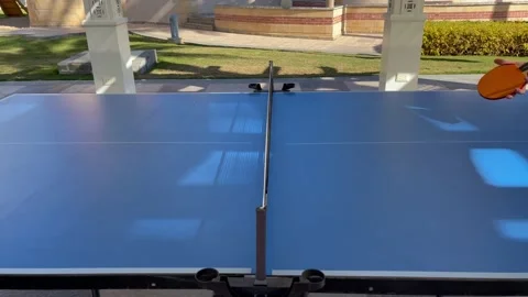 Table tennis game, close up. Feceless people plays ping pong outdoors. Stock Footage 171545925