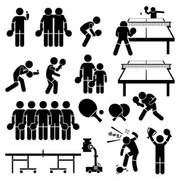 Table Tennis Player Actions Poses Stick Figure Pictogram Icons Illustrazione stock