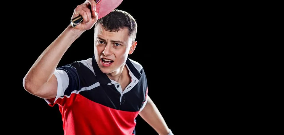 Table tennis. The player is active in attack. Image for sports website header Stock Photos