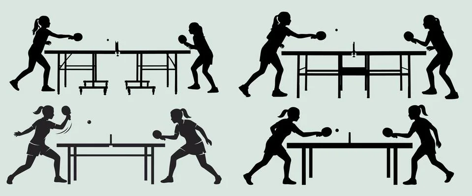 Table tennis player silhouettes vector Stock Illustration