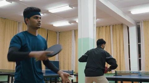 Table Tennis Players Practicing Indoors During Training Session Видео 319218915