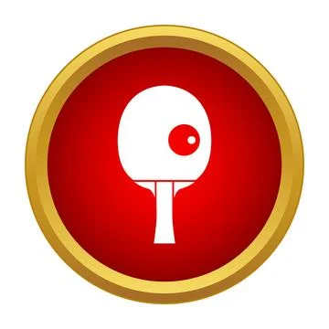 Table tennis racket with ball icon in red circle Stock Illustration