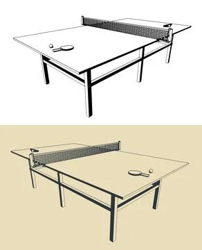Table tennis table with rackets and ball Stock Illustration
